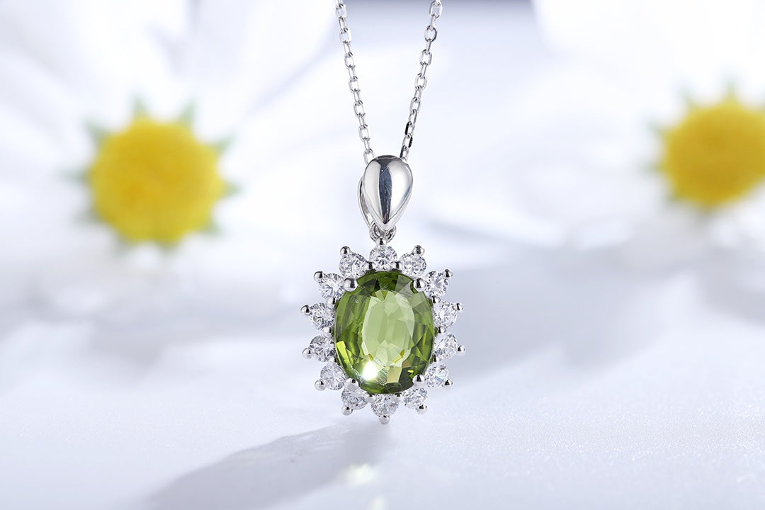 Pirmiana Fashion 3.56ct Natural Peridot Necklace S925 Silver Jewelry Engagement Gift Women