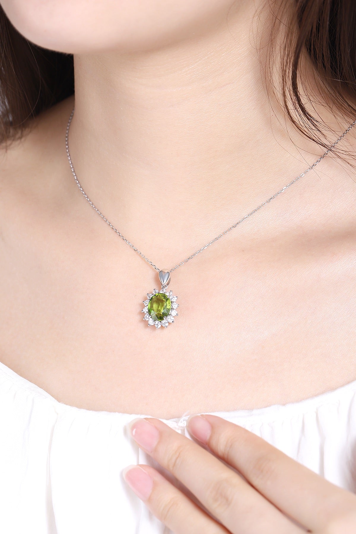 Pirmiana Fashion 3.56ct Natural Peridot Necklace S925 Silver Jewelry Engagement Gift Women