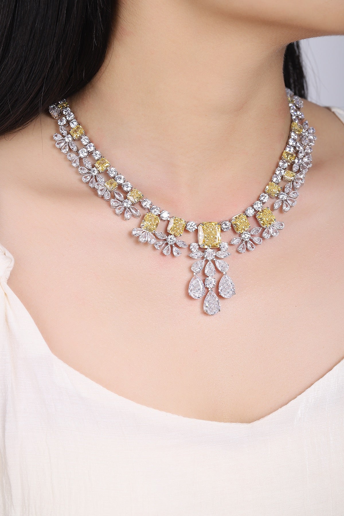 Pirmiana Hot Sale 94.57ct Simulated Diamond Necklace S925 Silver Jewelry Engagement Gift Women