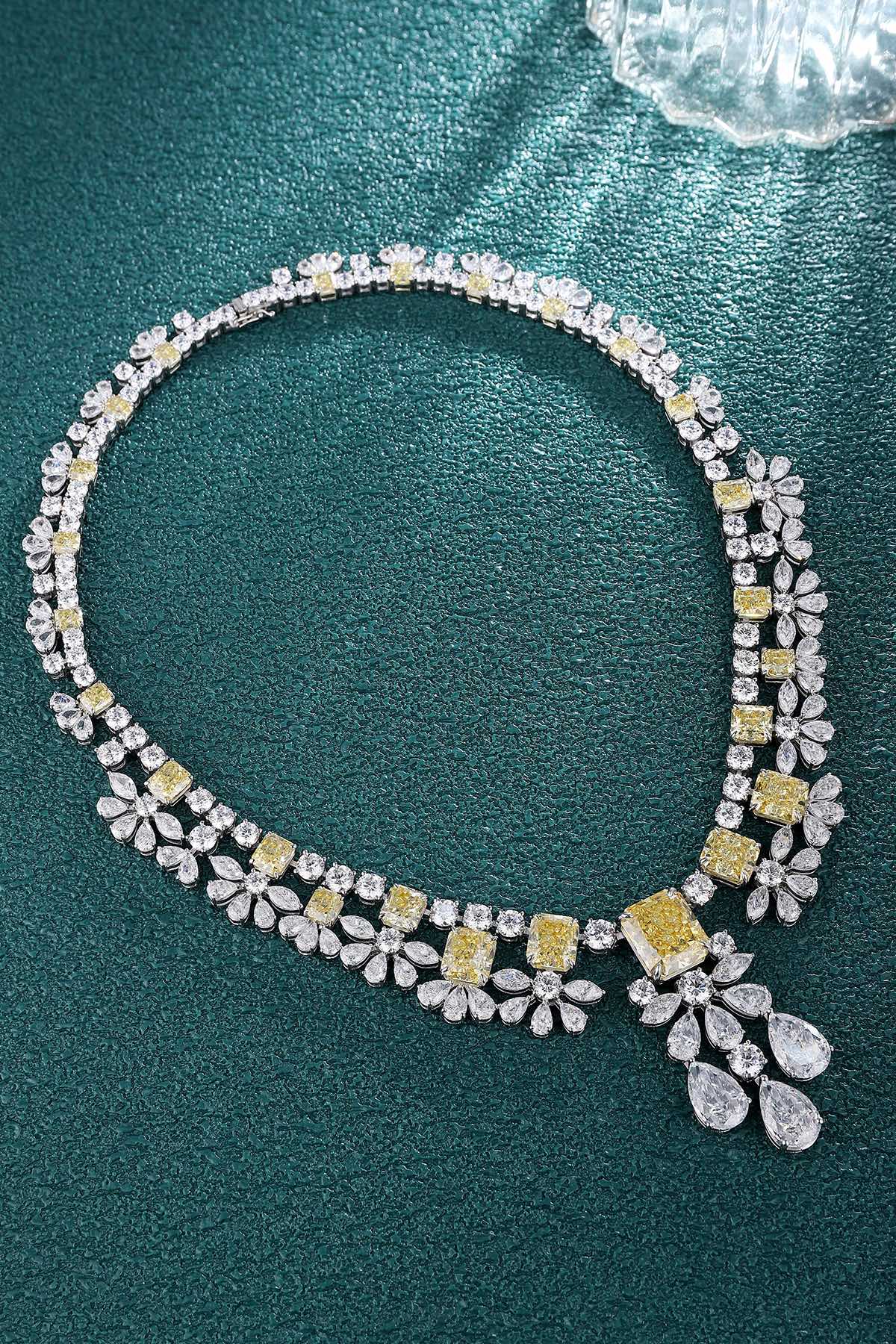 Pirmiana Hot Sale 94.57ct Simulated Diamond Necklace S925 Silver Jewelry Engagement Gift Women