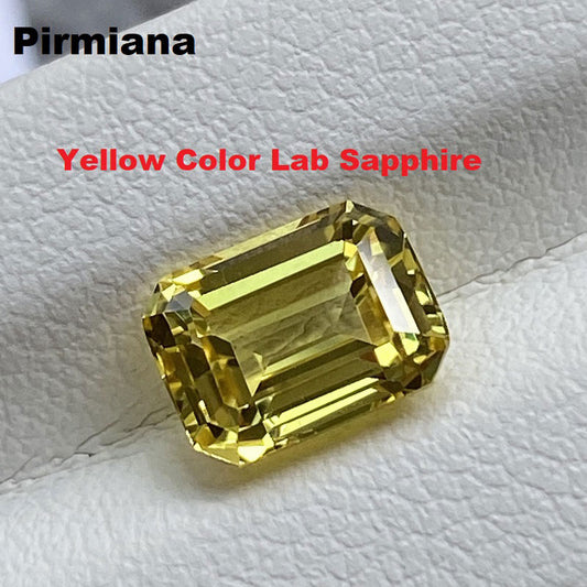 Pirmiana Emerald shape Lab Grown Yellow Sapphire Loose Gemstones for Jewelry Making