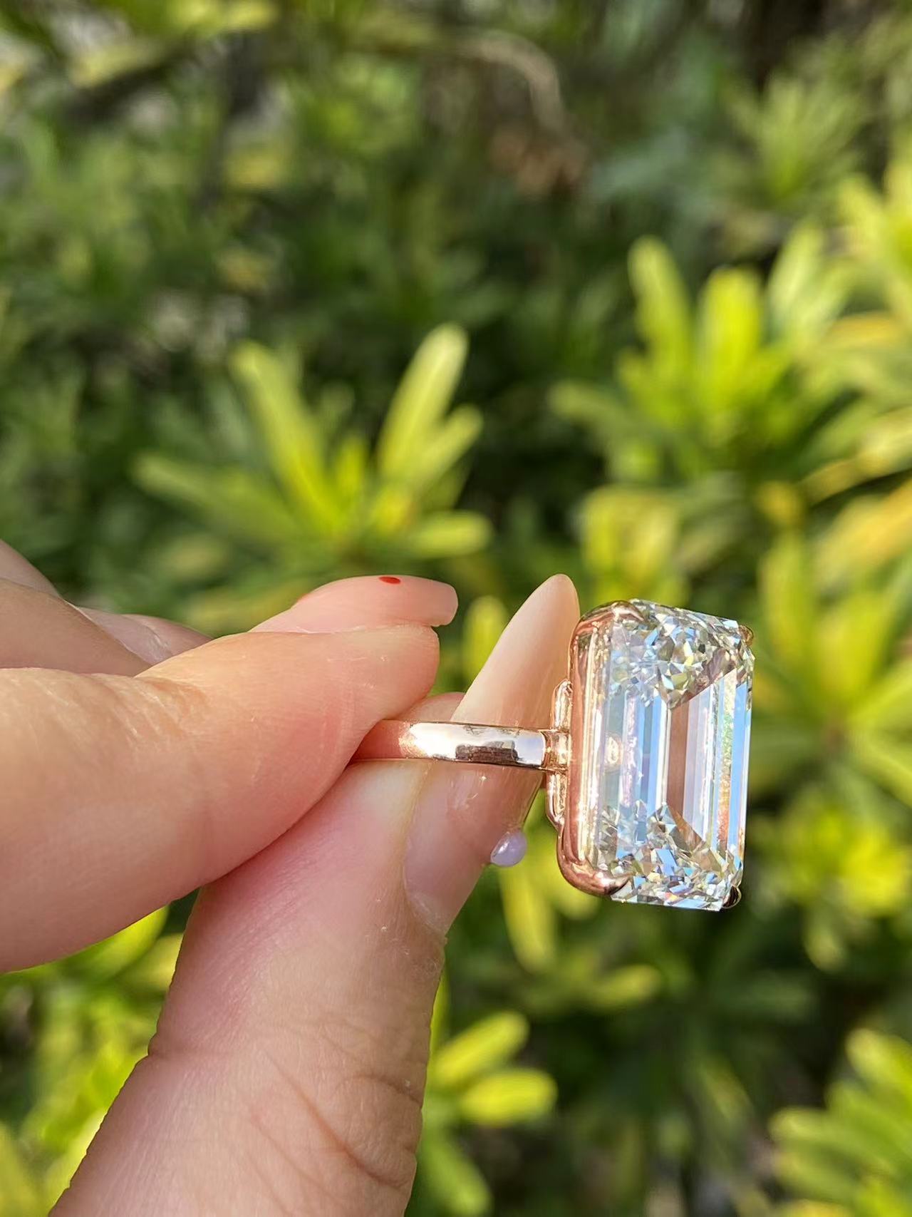 Pirmiana Custom Design 18k Rosa Gold Emerald Shape 12ct E Color Lab Grown Diamond Ring