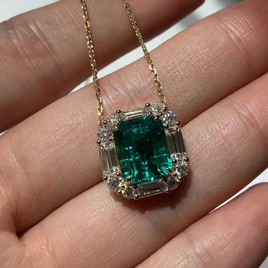 Ruif customiezd 18k yellow gold about 4.3ct lab grown emerald pendant necklace for women daily wear necklace