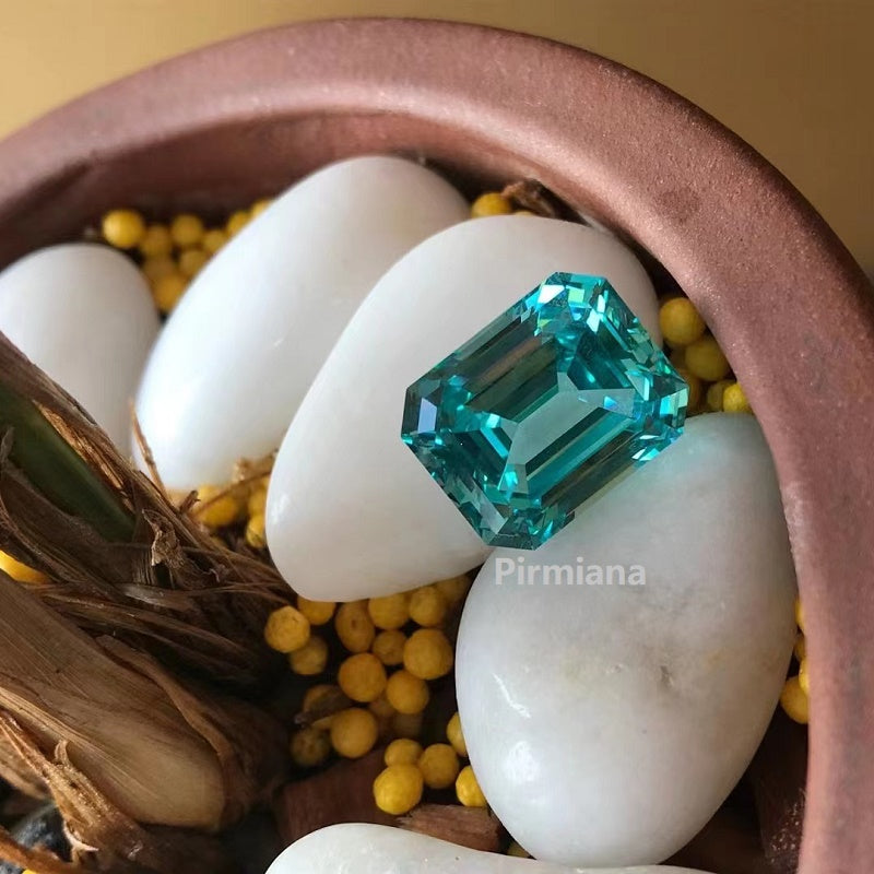 Pirmiana Emerald shape Lab Grown Paraiba Loose Gemstones for Jewelry Making