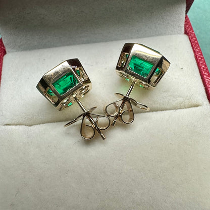 18K yellow gold 6.65ct lab grown emerald earring studs
