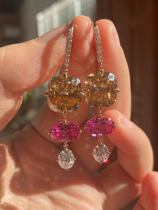 Ruif Customized 18k Rose Gold 8ct champagne Color Moisssanite Drop Earrings for Women Wedding Party Jewelry
