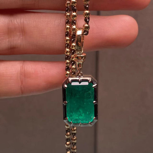 Ruif Luxury 14k Gold With Nice Inclusion 8ct Lab Grown Emerald Pendant Necklace for Women Fine Jwelry Gift