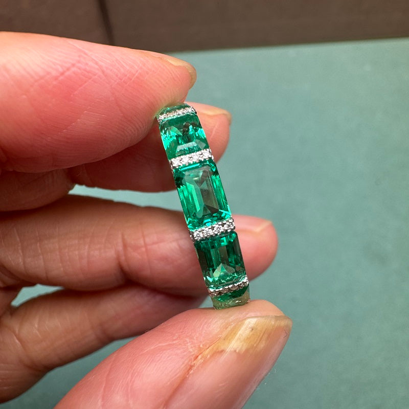 Pirmiana New 14K White Gold  Lab Grown Emerald Enternity Ring Side Lab Grown Diamond