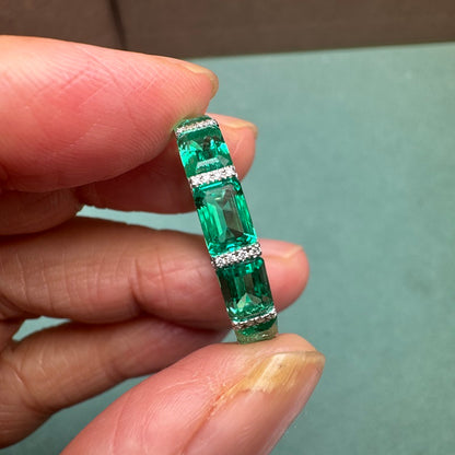 Pirmiana New 14K White Gold  Lab Grown Emerald Enternity Ring Side Lab Grown Diamond