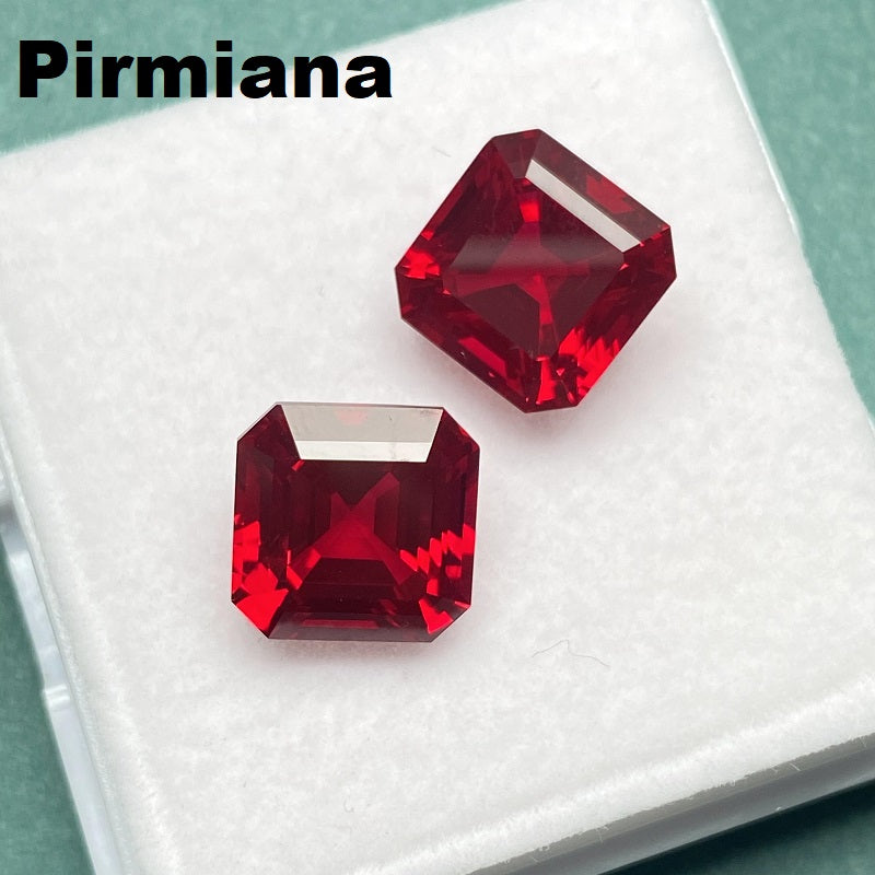 Pirmiana 6.5/11.82ct Asscher Shape Pigeon Blood Red Lab Grown Ruby Loose Stones For Jewerly Making