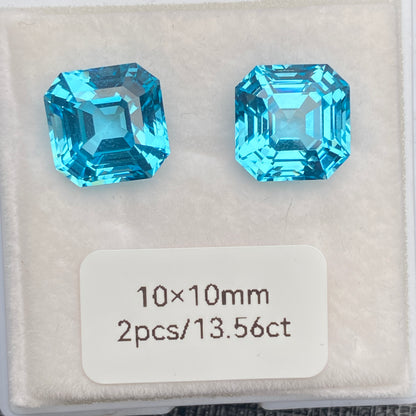 Pirmiana  6.7ct Asscher Cut Lab Grown Aquamarine Sapphire Loose Gemstones for Jewelry Making