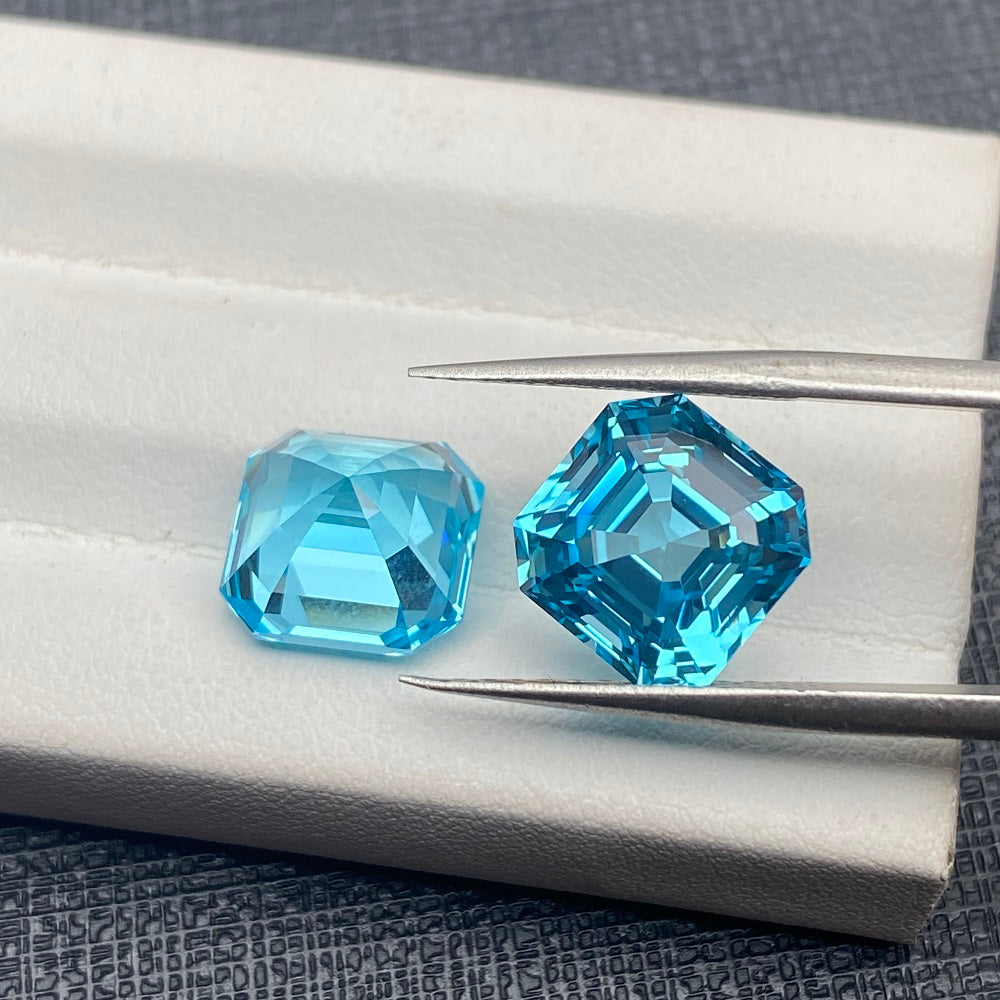 Pirmiana  6.7ct Asscher Cut Lab Grown Aquamarine Sapphire Loose Gemstones for Jewelry Making