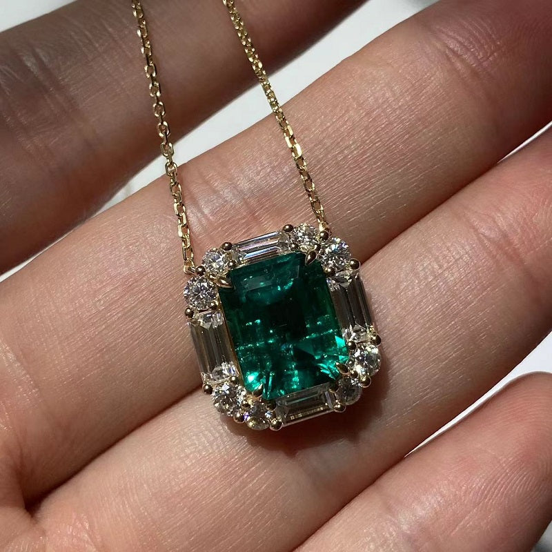 Ruif customiezd 18k yellow gold about 4.3ct lab grown emerald pendant necklace for women daily wear necklace