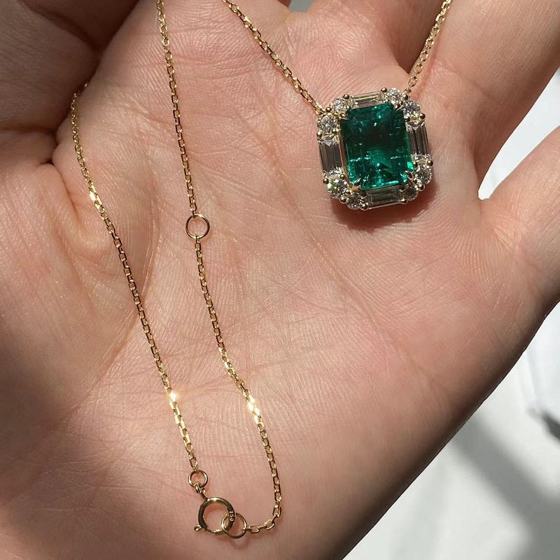 Ruif customiezd 18k yellow gold about 4.3ct lab grown emerald pendant necklace for women daily wear necklace