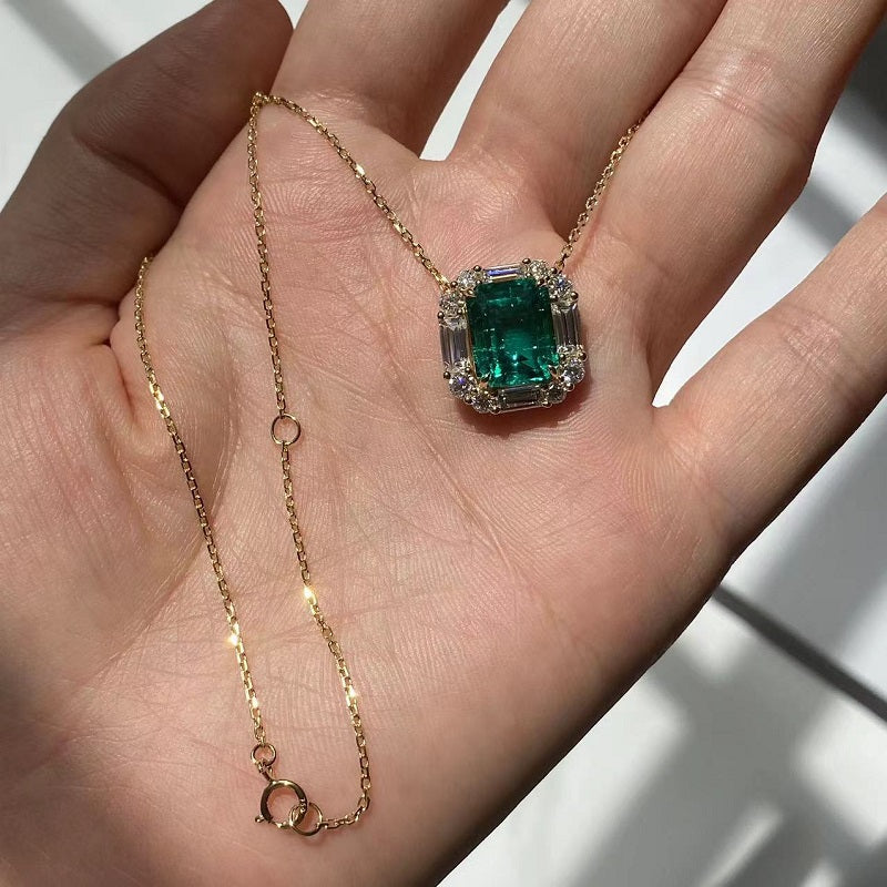 Ruif customiezd 18k yellow gold about 4.3ct lab grown emerald pendant necklace for women daily wear necklace