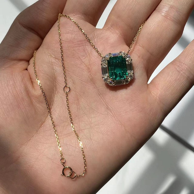 Ruif customiezd 18k yellow gold about 4.3ct lab grown emerald pendant necklace for women daily wear necklace