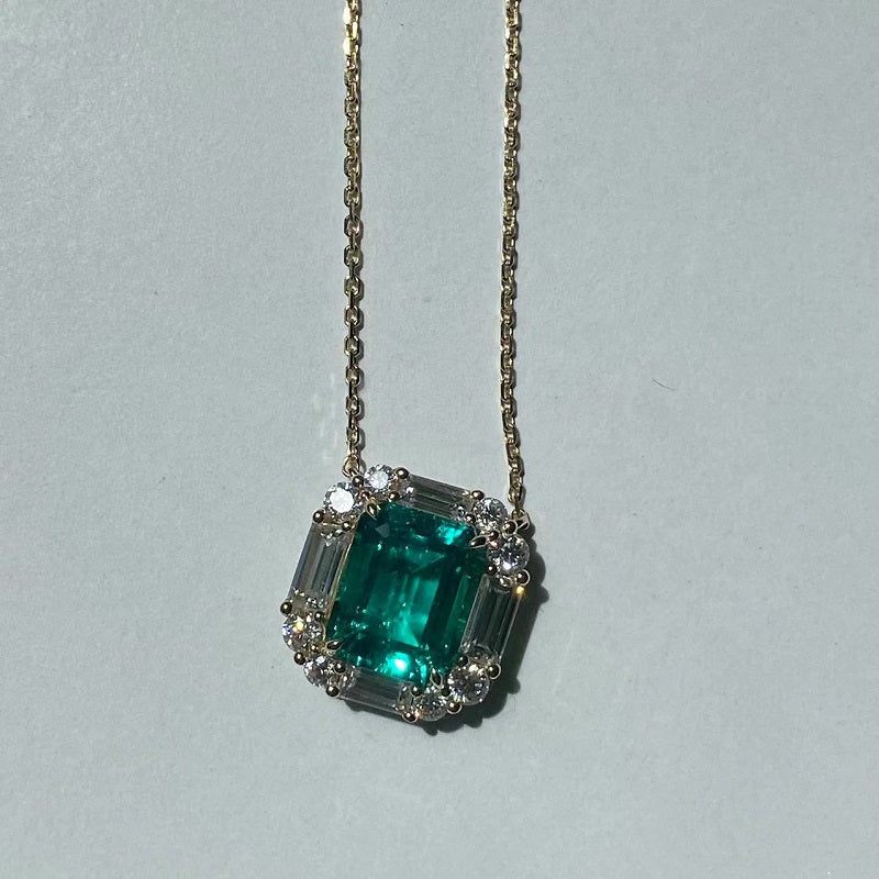 Ruif customiezd 18k yellow gold about 4.3ct lab grown emerald pendant necklace for women daily wear necklace