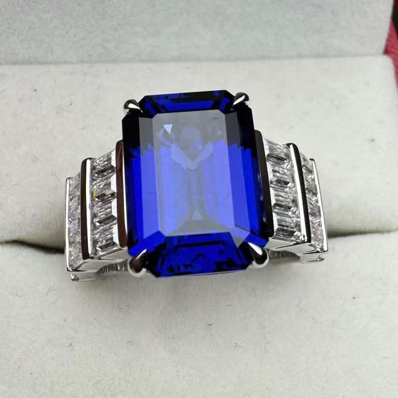 Pirmiana Custom Design 18k White Gold Ring for Women 10ct Lab Grown Sapphire And D VVS Moissanite Jewelry