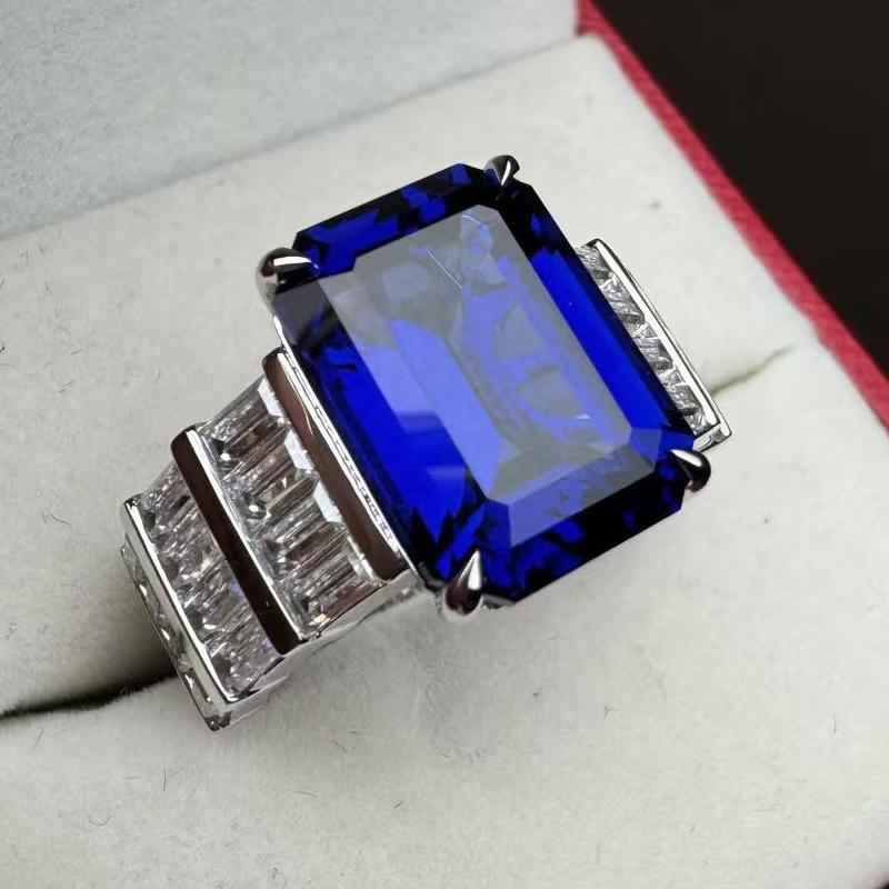 Pirmiana Custom Design 18k White Gold Ring for Women 10ct Lab Grown Sapphire And D VVS Moissanite Jewelry