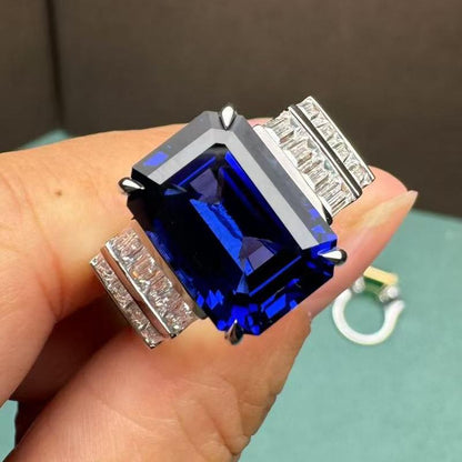 Pirmiana Custom Design 18k White Gold Ring for Women 10ct Lab Grown Sapphire And D VVS Moissanite Jewelry