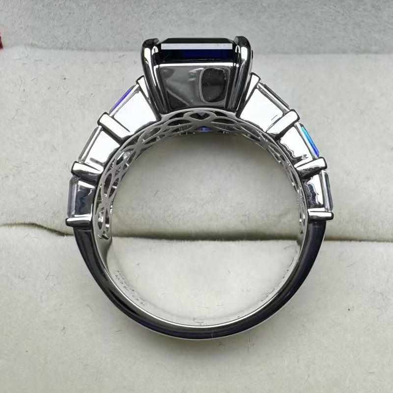 Pirmiana Custom Design 18k White Gold Ring for Women 10ct Lab Grown Sapphire And D VVS Moissanite Jewelry
