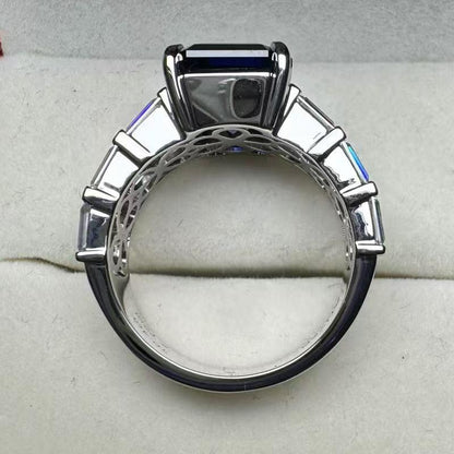Pirmiana Custom Design 18k White Gold Ring for Women 10ct Lab Grown Sapphire And D VVS Moissanite Jewelry