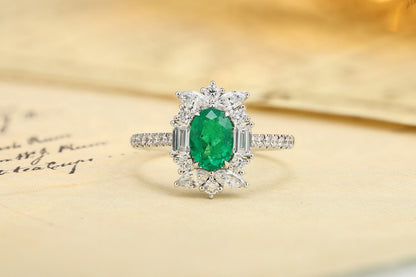 Pirmiana Customized 18k Gold 0.73ct Lab Grown Emerald with 0.69ct Diamond Ring Jewelry Engagement Gift Women