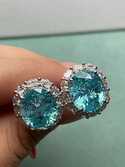 Primiana 2025 New Classic Style14K Gold Main Stone11x13mm Oval Shape Lab Grow Paraiba Earrings Girlfriend Gif