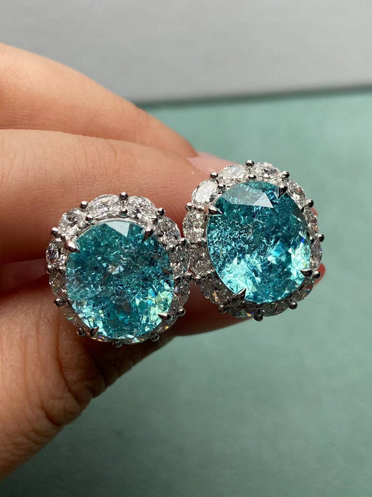 Primiana 2025 New Classic Style14K Gold Main Stone11x13mm Oval Shape Lab Grow Paraiba Earrings Girlfriend Gif