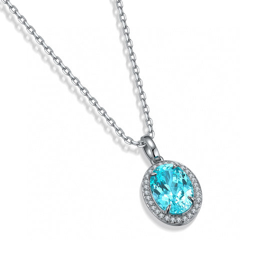 Pirmiana Hot Sale Maximalist 3.98ct Lab Grown Paraiba Sapphire Necklace S925 Silver Jewelry Engagement Women