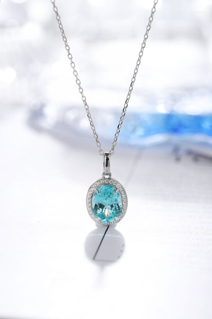 Pirmiana Hot Sale Maximalist 3.98ct Lab Grown Paraiba Sapphire Necklace S925 Silver Jewelry Engagement Women