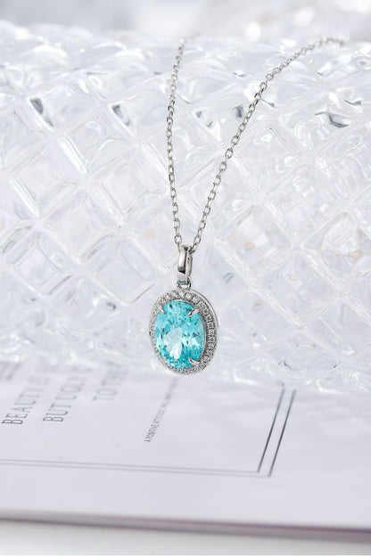Pirmiana Hot Sale Maximalist 3.98ct Lab Grown Paraiba Sapphire Necklace S925 Silver Jewelry Engagement Women