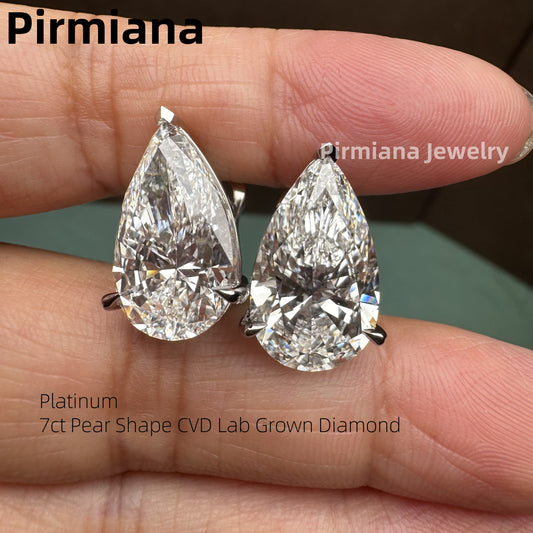 Pirmiana Cutomiezd Platinum and K Gold 7ct Pear Cut Lab Grown Diamond for Women Wedding Proposal earrings