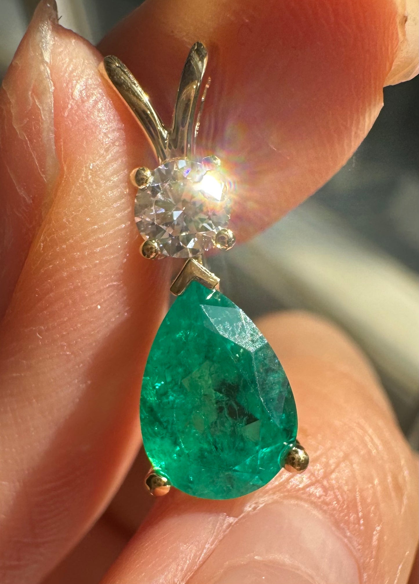 Pirmiana 18K Yellow Gold 1.58ct Lab Grown Emerald and 0.3ct DEF VS Round Cut Lab Grown Diamond necklace and pendant Engagement gift for Women
