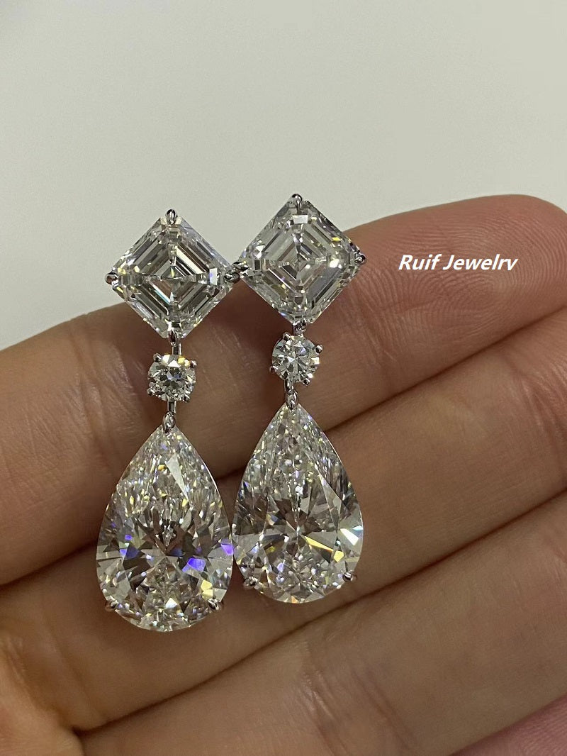 RUIF Luxury Elegant 18k Gold about 7ct F VS1 Pear Lab Grown Diamond Earrings for Women Wedding Gift Fine Jewelry