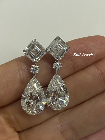 RUIF Luxury Elegant 18k Gold about 7ct F VS1 Pear Lab Grown Diamond Earrings for Women Wedding Gift Fine Jewelry