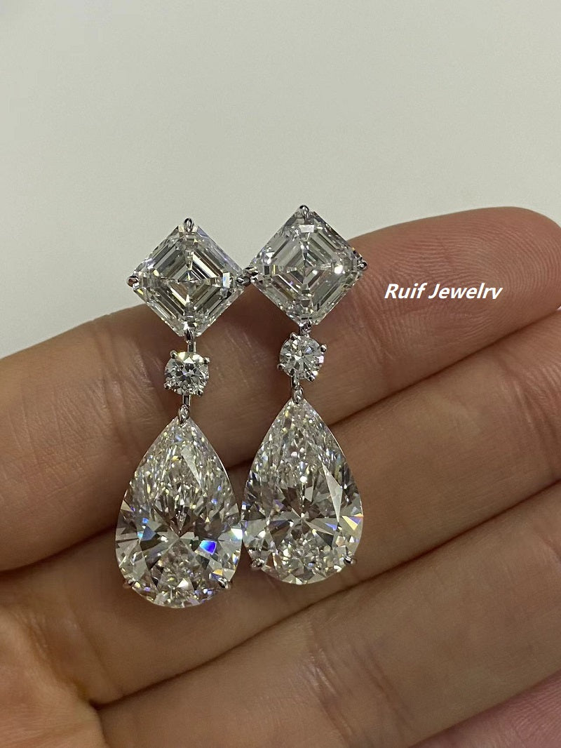 RUIF Luxury Elegant 18k Gold about 7ct F VS1 Pear Lab Grown Diamond Earrings for Women Wedding Gift Fine Jewelry