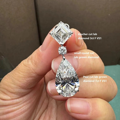 RUIF Luxury Elegant 18k Gold about 7ct F VS1 Pear Lab Grown Diamond Earrings for Women Wedding Gift Fine Jewelry