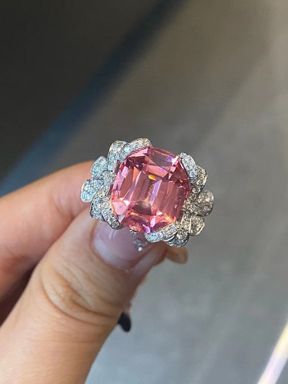 RUIF Customize 18k Gold Luxury about 12ct Lab Grown Padparadscha Sapphire Rings for Women Lab Grown Diamond RING