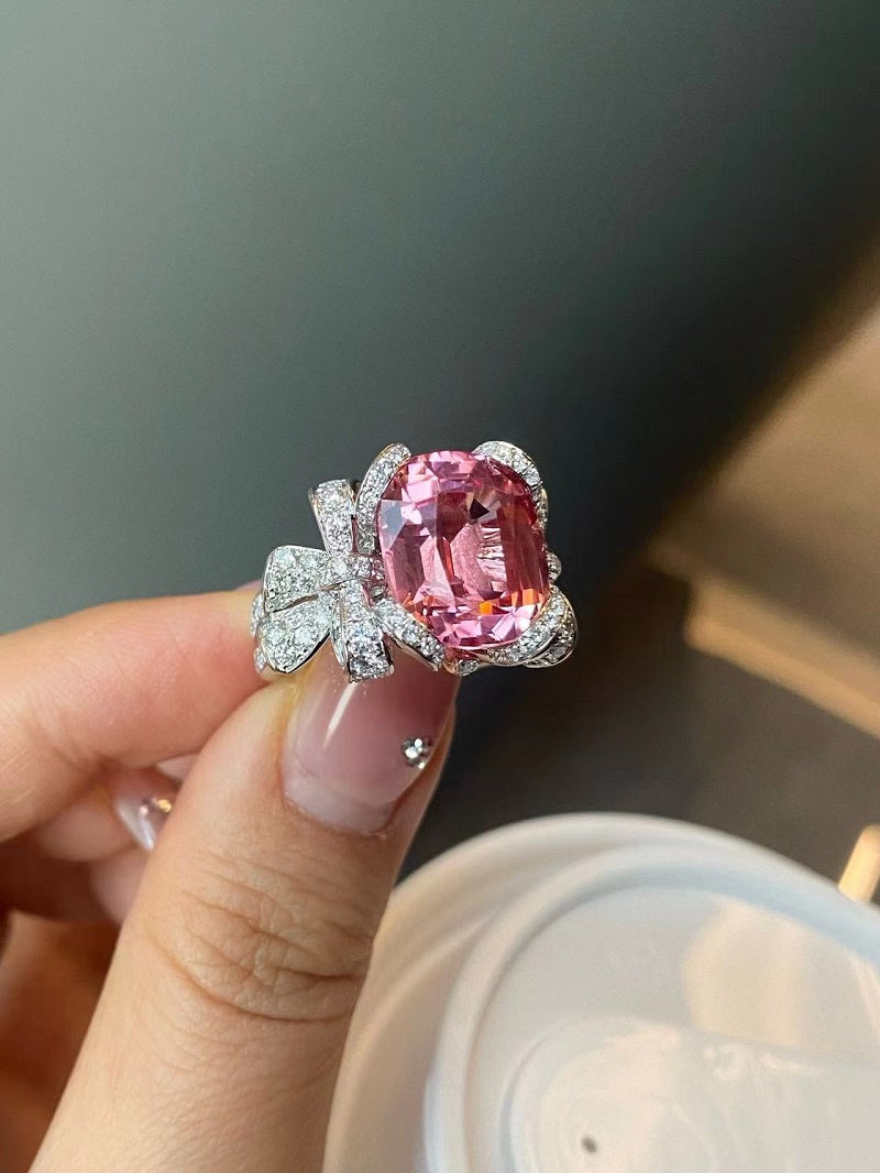 RUIF Customize 18k Gold Luxury about 12ct Lab Grown Padparadscha Sapphire Rings for Women Lab Grown Diamond RING