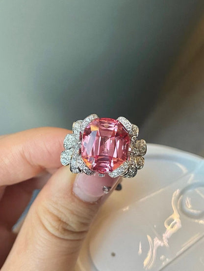 RUIF Customize 18k Gold Luxury about 12ct Lab Grown Padparadscha Sapphire Rings for Women Lab Grown Diamond RING