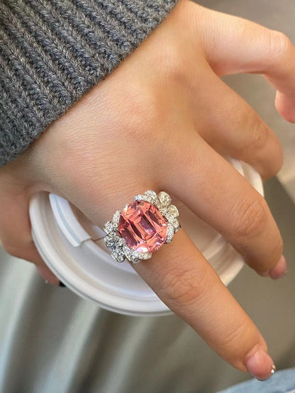 RUIF Customize 18k Gold Luxury about 12ct Lab Grown Padparadscha Sapphire Rings for Women Lab Grown Diamond RING