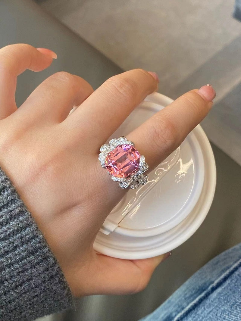 RUIF Customize 18k Gold Luxury about 12ct Lab Grown Padparadscha Sapphire Rings for Women Lab Grown Diamond RING