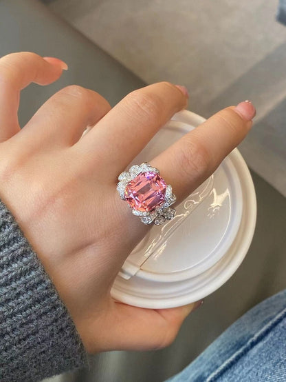 RUIF Customize 18k Gold Luxury about 12ct Lab Grown Padparadscha Sapphire Rings for Women Lab Grown Diamond RING