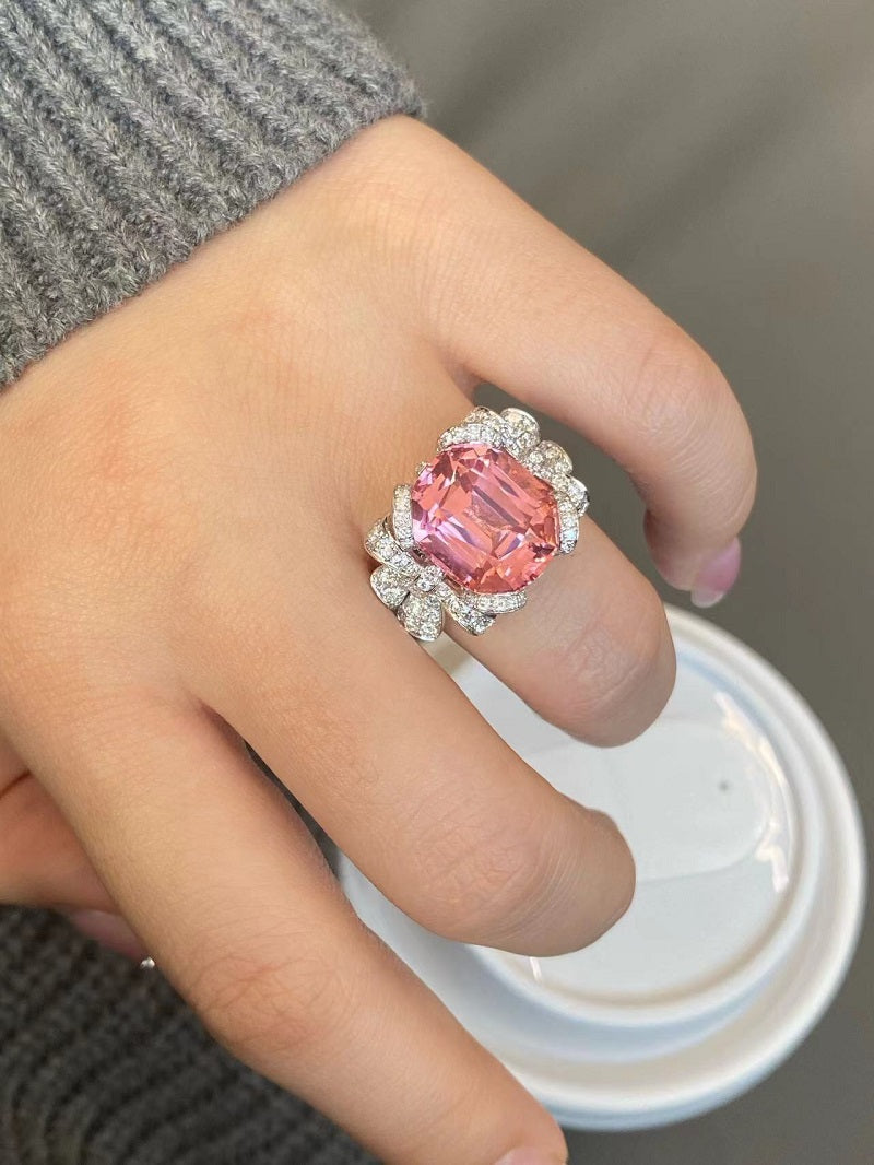 RUIF Customize 18k Gold Luxury about 12ct Lab Grown Padparadscha Sapphire Rings for Women Lab Grown Diamond RING