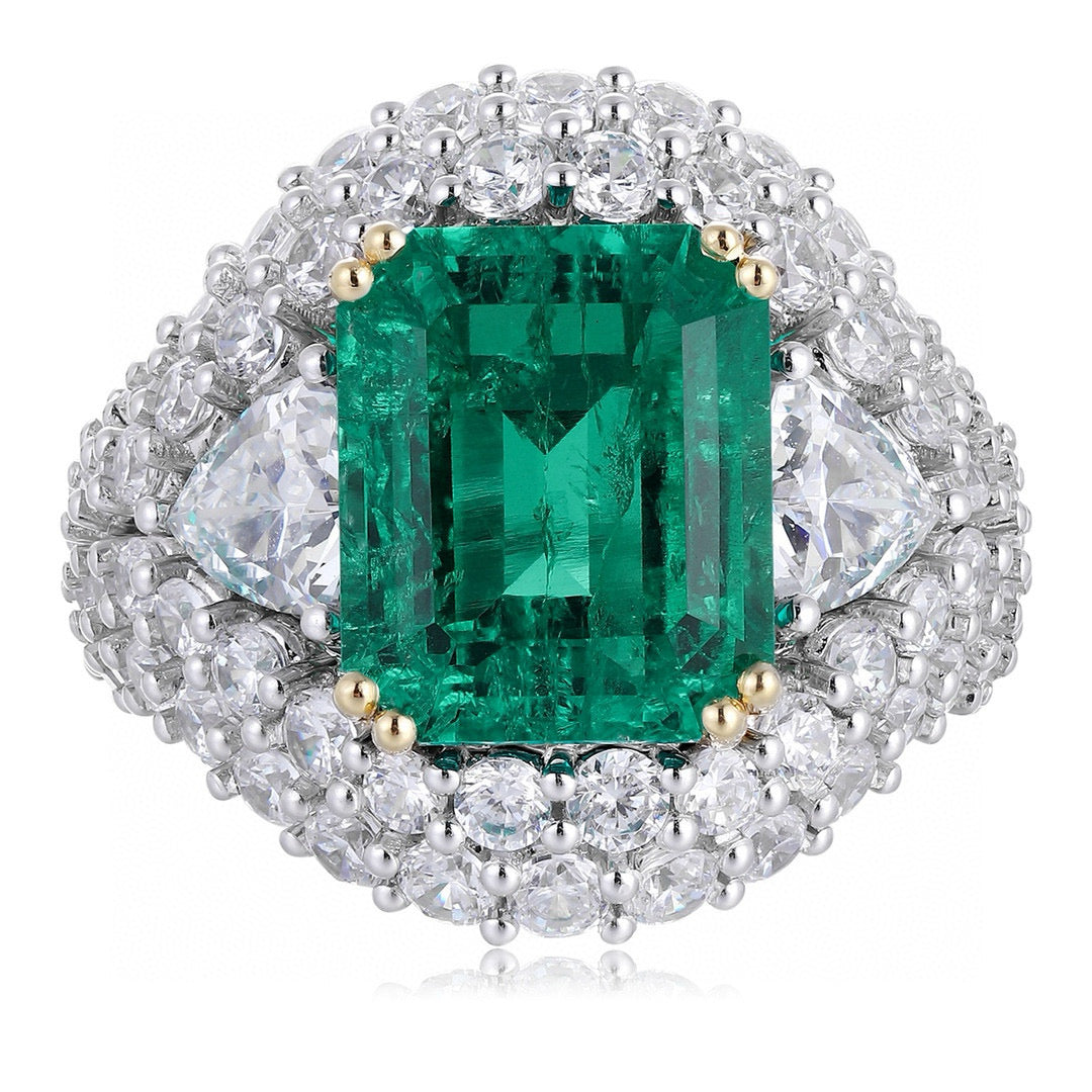 Pirmiana Customized 18k Gold 5.52ct Lab Grown Emerald with 7.2ct Diamond Ring Jewelry Engagement Gift Women