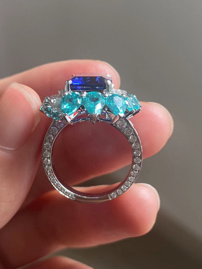 Ruif Customized 9k Gold about 7ct Lab Grown Sapphire Rings for Women Engagement Cocktail Jewelry