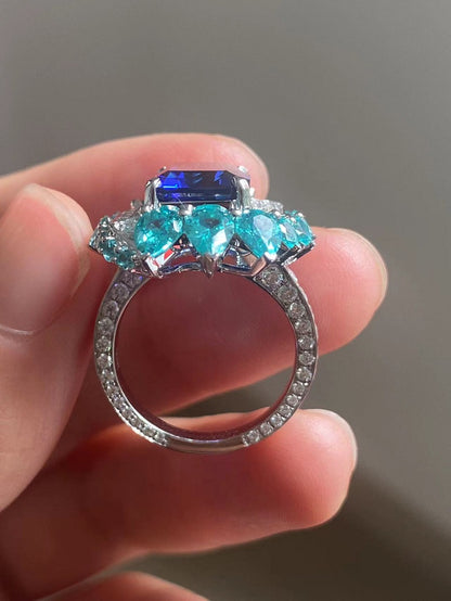 Ruif Customized 9k Gold about 7ct Lab Grown Sapphire Rings for Women Engagement Cocktail Jewelry