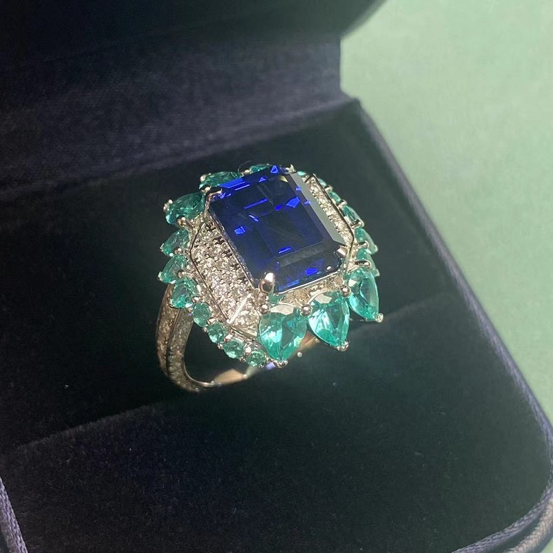 Ruif Customized 9k Gold about 7ct Lab Grown Sapphire Rings for Women Engagement Cocktail Jewelry