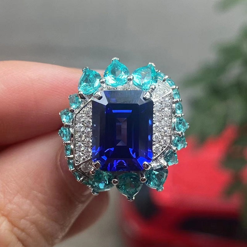 Ruif Customized 9k Gold about 7ct Lab Grown Sapphire Rings for Women Engagement Cocktail Jewelry